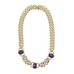 Vintage Gold Tone Link Necklace with Purple Oval Stones